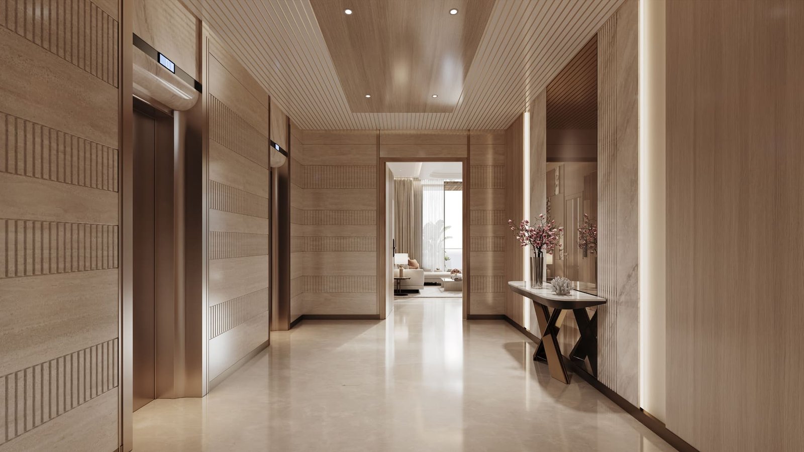 Fully air-conditioned private lift lobby of a 4 BHK residence at Ashtech Presidential Towers